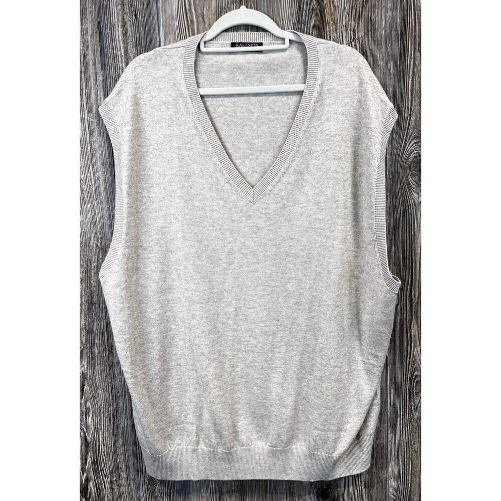 Kallspin Sweater Vest Men's 3XL Wool Blend‎ Beige V-Neck Career Casual Classic